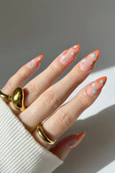 24Pcs/set French Oval Simple Manicure with Orange Irregular Edges Designs Acrylic Nails Flowers Vitality Nail Tips Art