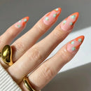 24Pcs/set French Oval Simple Manicure with Orange Irregular Edges Designs Acrylic Nails Flowers Vitality Nail Tips Art