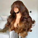 Ombre Brown Glueless Lace Frontal Wig With Bangs Body Wave 13x4 HD Lace Wig Pre Plucked And Blend Closure Wig