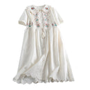 Embroidered Dress Short Sleeves Doll Collar Lace Midi Dress