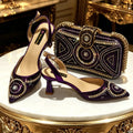 Women Shiny Silver Slingback Heel Matching Bag Set Sparkly Rhinestone Embellished Pumps