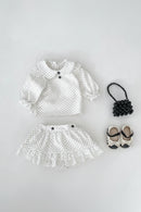 Spring and Autumn Girls Beautiful Top Skirt and Pants Set Pure Cotton Two Piece Set