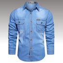 Men's Spring Denim Thin Shirt Soft Cotton Slim Fit Jeans Cowboy Streetwear Male Autumn Shirts