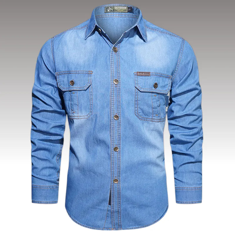 Men's Spring Denim Thin Shirt Soft Cotton Slim Fit Jeans Cowboy Streetwear Male Autumn Shirts