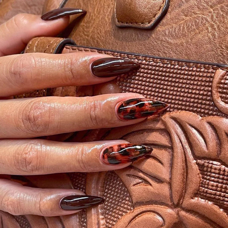 24Pcs Leopard Press on Nails Short Almond False Nails Spots Fake Nails Autumn Winter Nail Art