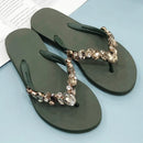 Comfortable Beach Shoes Non-slip Soft Bottom Casual Flip-flops Rhinestone Chain Flat Slippers