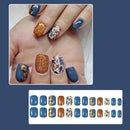 Maple Leaf Press on Nails Short Square Fake Nails with Gold Glitter Design Thanksgiving False Nails Autumn Holiday Acrylic Nails