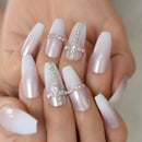 Pearl Pink Press On Nails Super Long Ballerina Thin Gel Nails Fake Artificial Fingernails