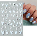 White Flowers Nail Stickers Summer Small Daisy Floral Leaves 3D French Line Nail Art Decorations Self-Adhesive Slider Manicure