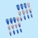 Gradient Blue Flower Fake Nails Almond Wearable Press on Nails Full Cover Stick-on False Nails Women