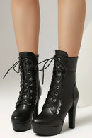 Women's Ankle Boots Platform Black Short Boot High Heels Lace-up Party Footwear Shoes