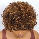 Highlight Brown Human Hair Wigs Short Pixie Cut Curly Bob For Women Wigs