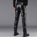 Autumn Winter Men Leather Pants Casual Thickened Cashmere Warm Motorcycle