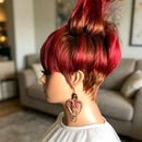 Human Hair Wig Short Wig With Bangs Pixie Cut Red Brown Wig Easy Wear Look for Women