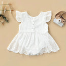 Baby Princess Romper Dress Clothes Summer Flying Sleeve Flower Lace Sweet Style Crew Neck Toddler Little Girls Lovely Clothing