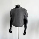 Knitting Sweater Men's Short Sleeve Knit Tee Summer Ribbed Texture Casual Base Shirt