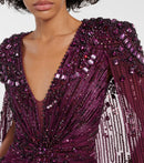 Evening Dress with Cape Sleeve Beaded Women's Formal Prom Gown Custom