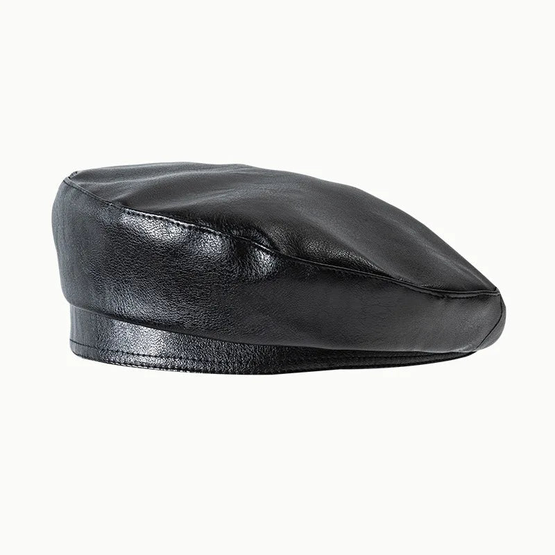 Black leather beret on a white background