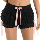 Womens Lace Trim Frilly Bloomers Bowknot Shorts Femme Ruffled Tiered Shorts Elastic Waistband Panties Party Costume