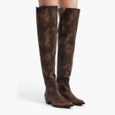 Brown leather knee-high boots on a white background, Obroi
