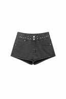 Women With Rivet Denim Solid Front Zipper Back Mini Shorts Female Chic Lady Shorts