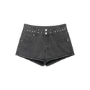Women With Rivet Denim Solid Front Zipper Back Mini Shorts Female Chic Lady Shorts
