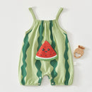 Green and red watermelon-themed baby romper on a white background