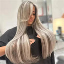 Ombre Platinum Blonde Transparent Lace Front Wig Highlights 13x4 Long Straight Bob Ombre Wigs 28 Inch