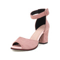 Pink sandal with block heel on a white background, Obroi