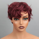 Mannequin head with burgundy wig and 'Obroi' branding on a gray background