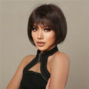 Human Hair Costume Wig Short Straight Natural Straight Bob Layered Haircut Neat Bang With Bangs