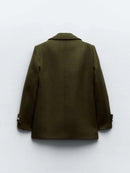 Elegant Double Breasted Design Casual Woolen Jacket Women Trendy Loose Autumn Winter Coat