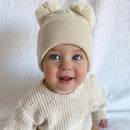 Wool Knit Bonnet for Winter Warm Hat Solid Knitted Two Balls Children Beanie Girl Boy Crocheted Autumn Hats