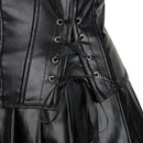 Women's Gothic Leather Corset and Skirt Set, Steampunk Lace-Up Bustier Punk Outfit