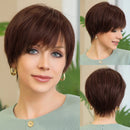Hair Mixed Blonde Ash Brown Lace Front Wigs Pixie Cut Hairs with Bang Short Straight Wig for Women Bob Human Wig