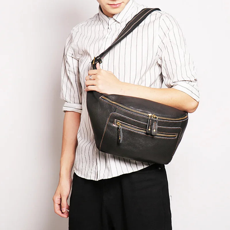 Cross-border men's leather Fanny pack crossbody bag single shoulder bag outdoor riding chest bag