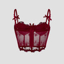 Lace Floral Embroidery Bow Corset For Women Camisole Sheer Mesh Slim Crop Top Wired Bra