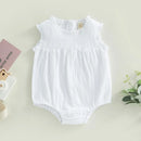 New Infant Toddler Newborn Baby Girls Sleeveless Crew Neck Pleated Lace Patchwork Romper Sunsuit Jumpsuit Casual Clothes