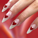 White Love Heart Nail Valentine's Day Press on Nails Short Coffin Head Acrylic Nail Tips