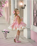 Baby Girl Spring Summer Pink Vintage Spanish Princess Ball Gown Dress for Christmas Causal