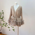 Women Autumn Knitted Cardigans With Belt Real Fox Fur Fur Striped Coat Outwear Female Luxury Sweater