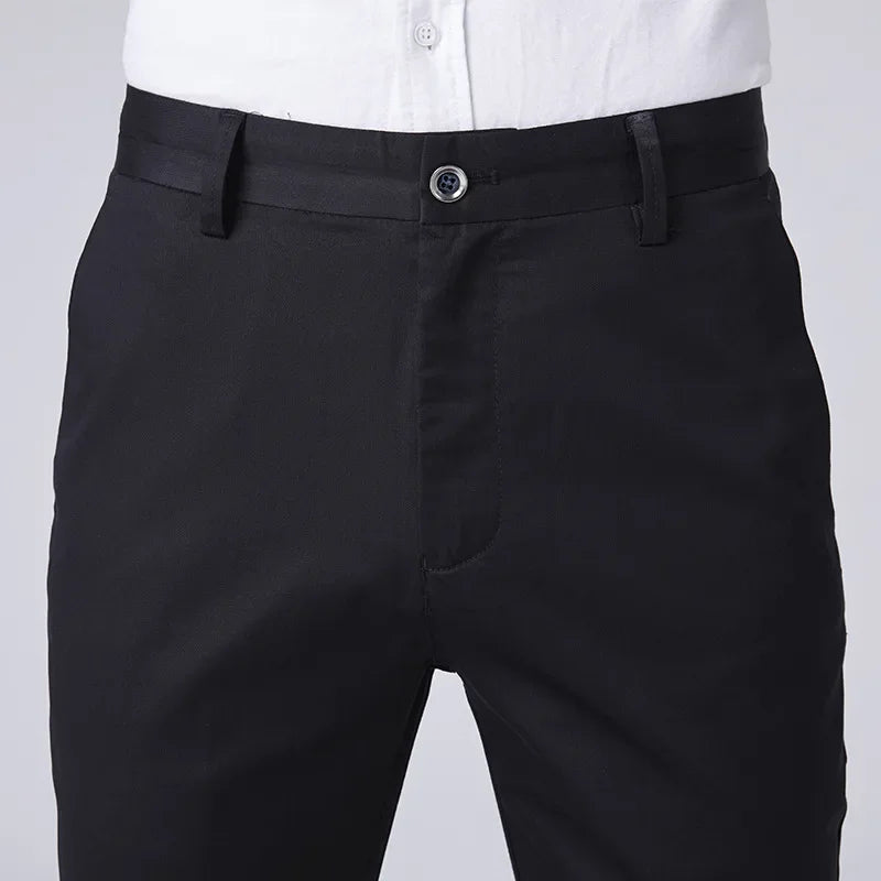 Men Summer Suit Pants Dress Formal Thin Slim Fit Stretched Non-ironing Male Trousers