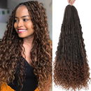 Woman with long, wavy hair next to a close-up of brown hair extensions, Obroi