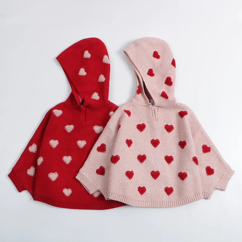 Baby Girl Sweater Cloak Toddler Kid Winter Clothes Hooded Knit Warm Cape Knit Pullover Top Knitwear Coat Outfit