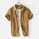 Summer Men Casual Shirts Premium Cotton Slim-Fit Simple Design Double Pocket