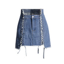 Drawstring Lace-Up Mini Denim Shorts Skirts Women Summer Streetwear
