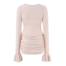 Women Knit Mini Dress Round Neck Flared Side Ruched Bodycon Sweater Dress Autumn