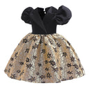 Elegant Children's Dress Girls Polo Neck Bubble Sleeve Birthday Party Princess Dress Halloween Girls Clothing