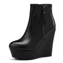 Leather Boots Women Wedges Boots Autumn Platform High Heels Ankle Boots Ladies Shoes