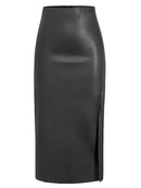 Leather Skirt With Slit For Women Slim High Waist Office Skirts Women